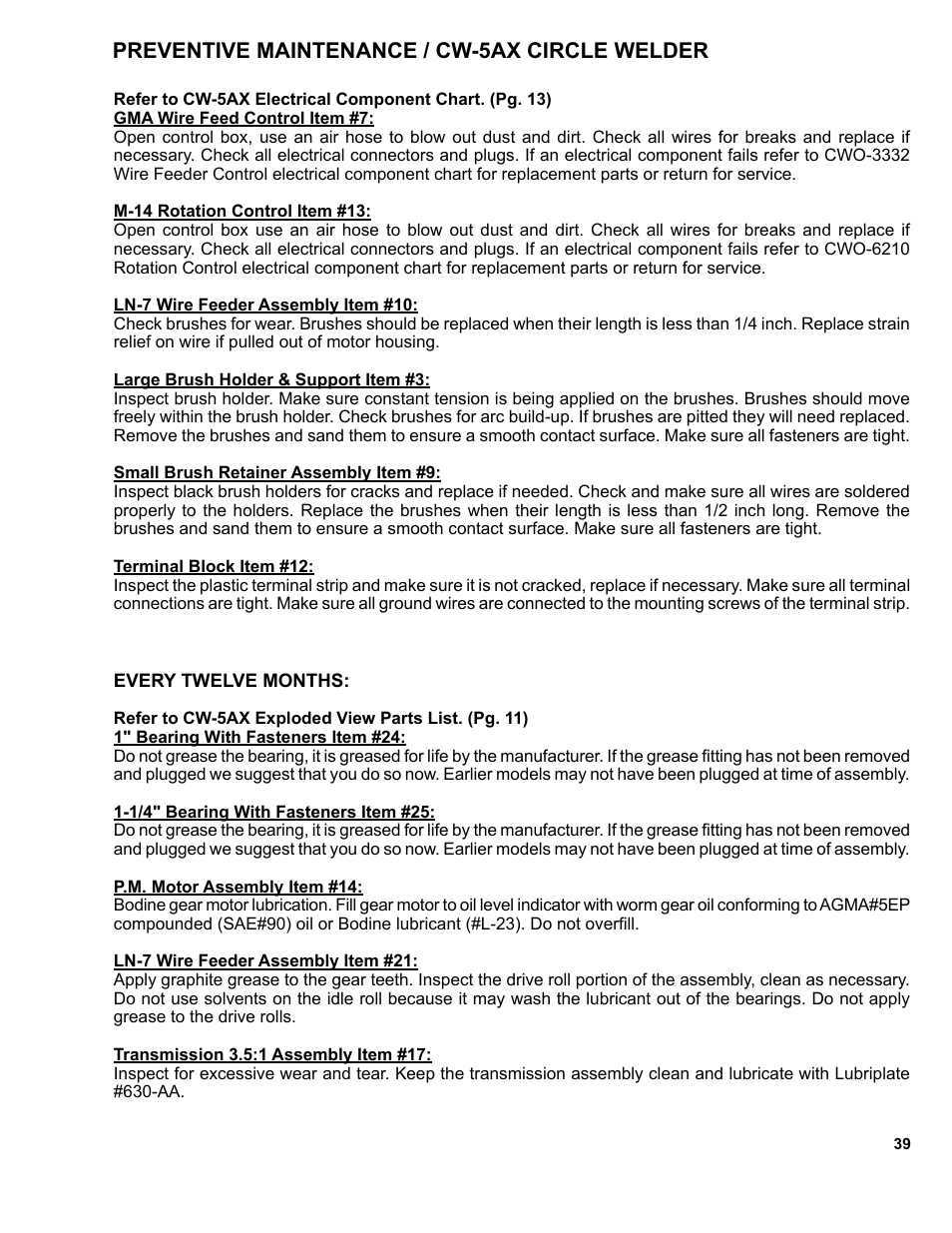 Preventive maintenance / cw-5ax circle welder | BUG-O Systems CW-5AX User Manual | Page 39 / 41