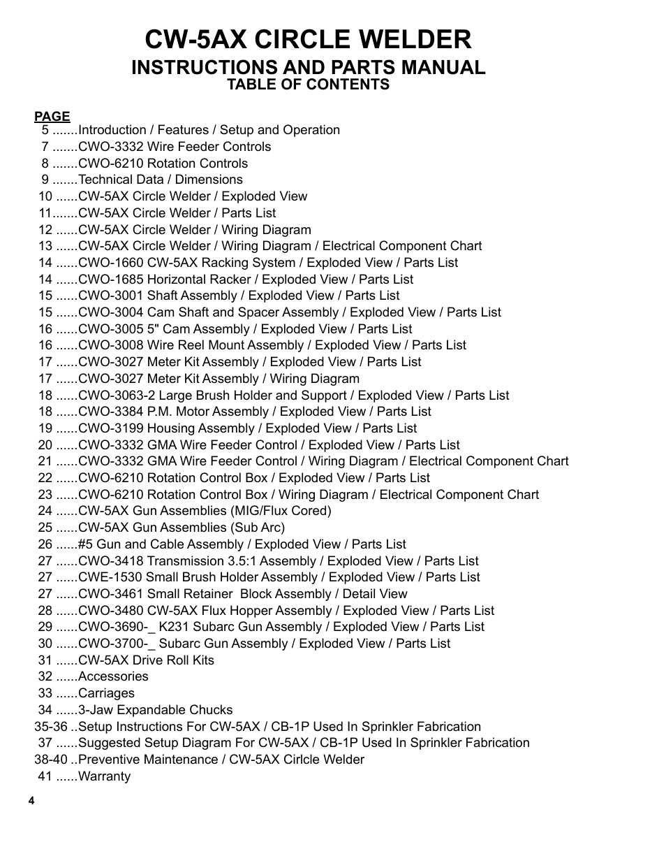 Cw-5ax circle welder, Instructions and parts manual | BUG-O Systems CW-5AX User Manual | Page 4 / 41