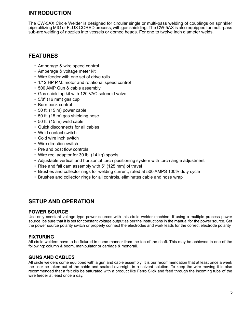 Introduction, Features, Setup and operation | BUG-O Systems CW-5AX User Manual | Page 5 / 41