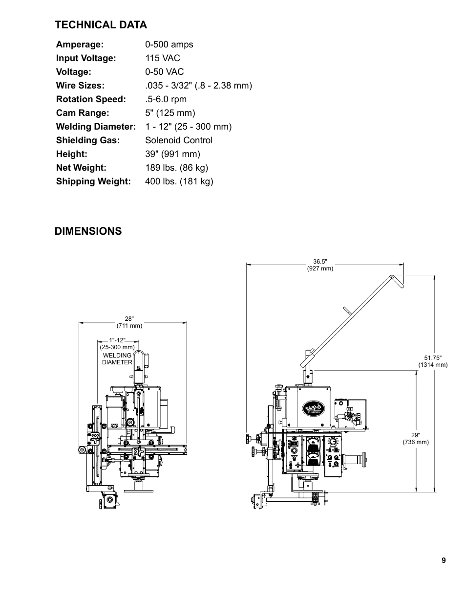 9 .......technical data / dimensions, Technical data, Dimensions | BUG-O Systems CW-5AX User Manual | Page 9 / 41