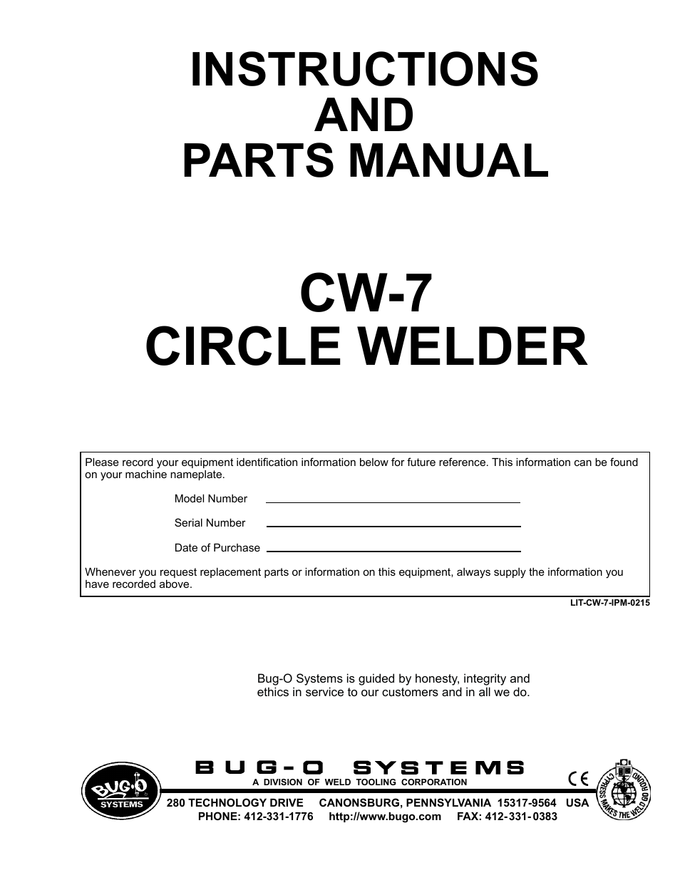 BUG-O Systems CW-7 User Manual | 43 pages