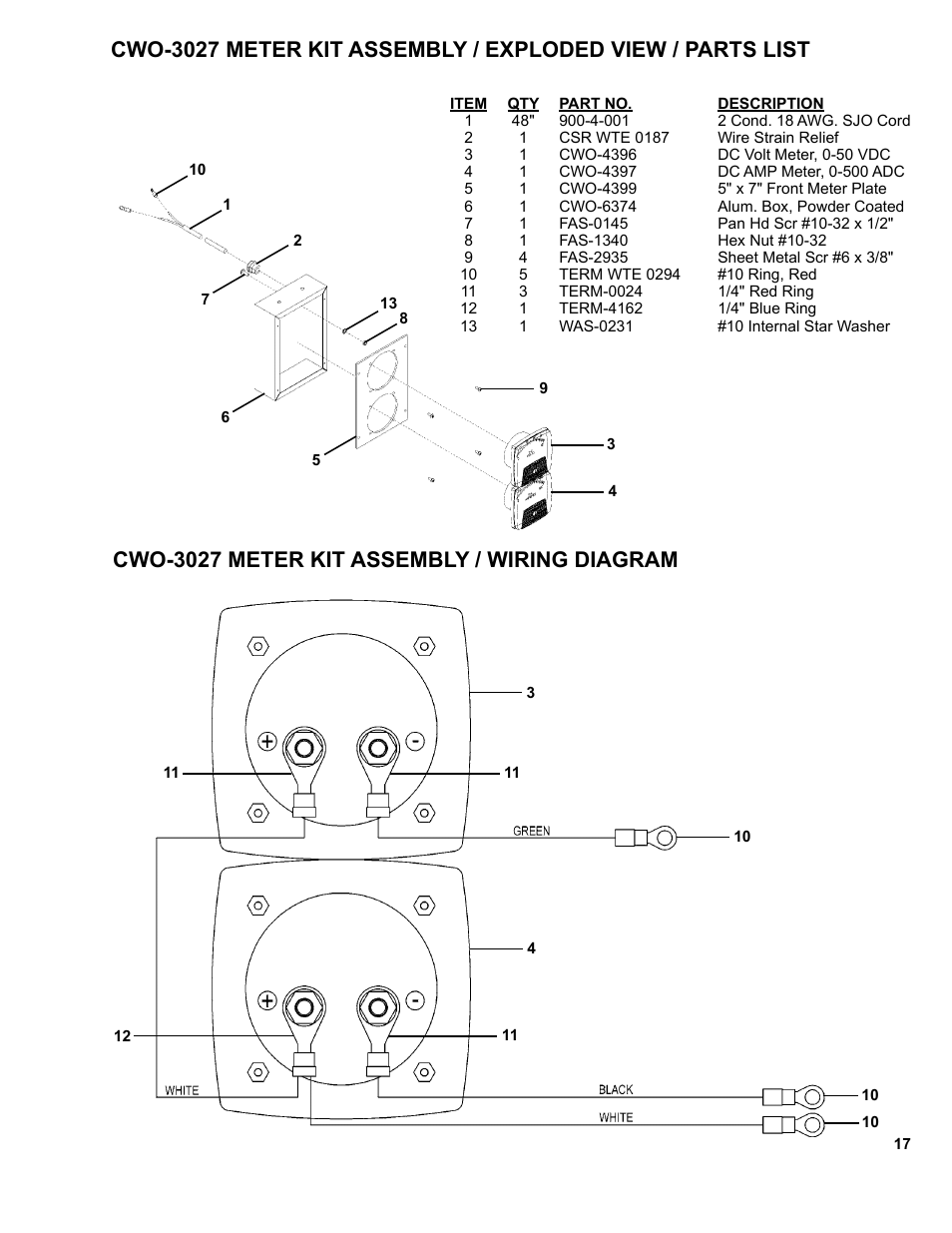 Cwo-3027 meter kit assembly / wiring diagram | BUG-O Systems CW-7 User Manual | Page 17 / 43