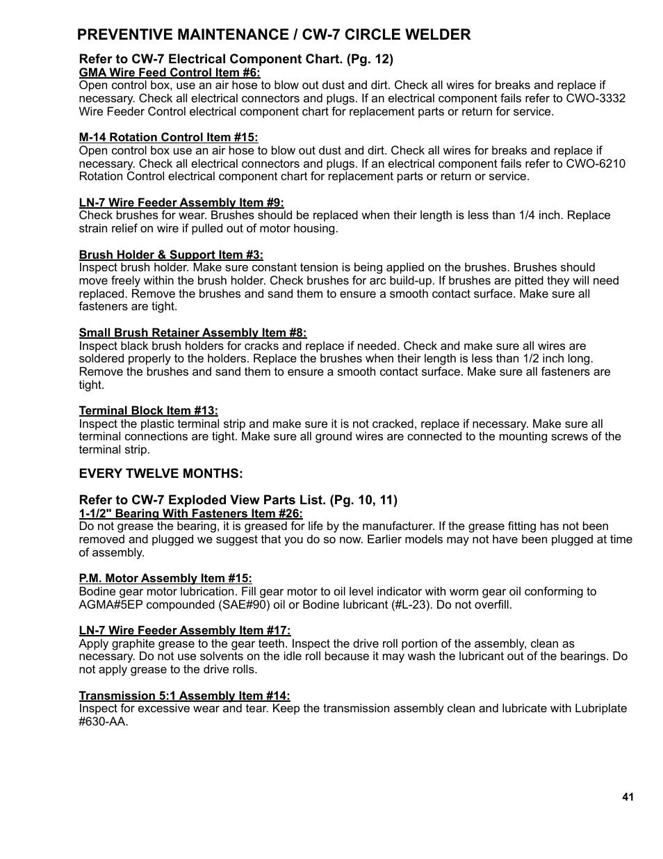 Preventive maintenance / cw-7 circle welder | BUG-O Systems CW-7 User Manual | Page 41 / 43