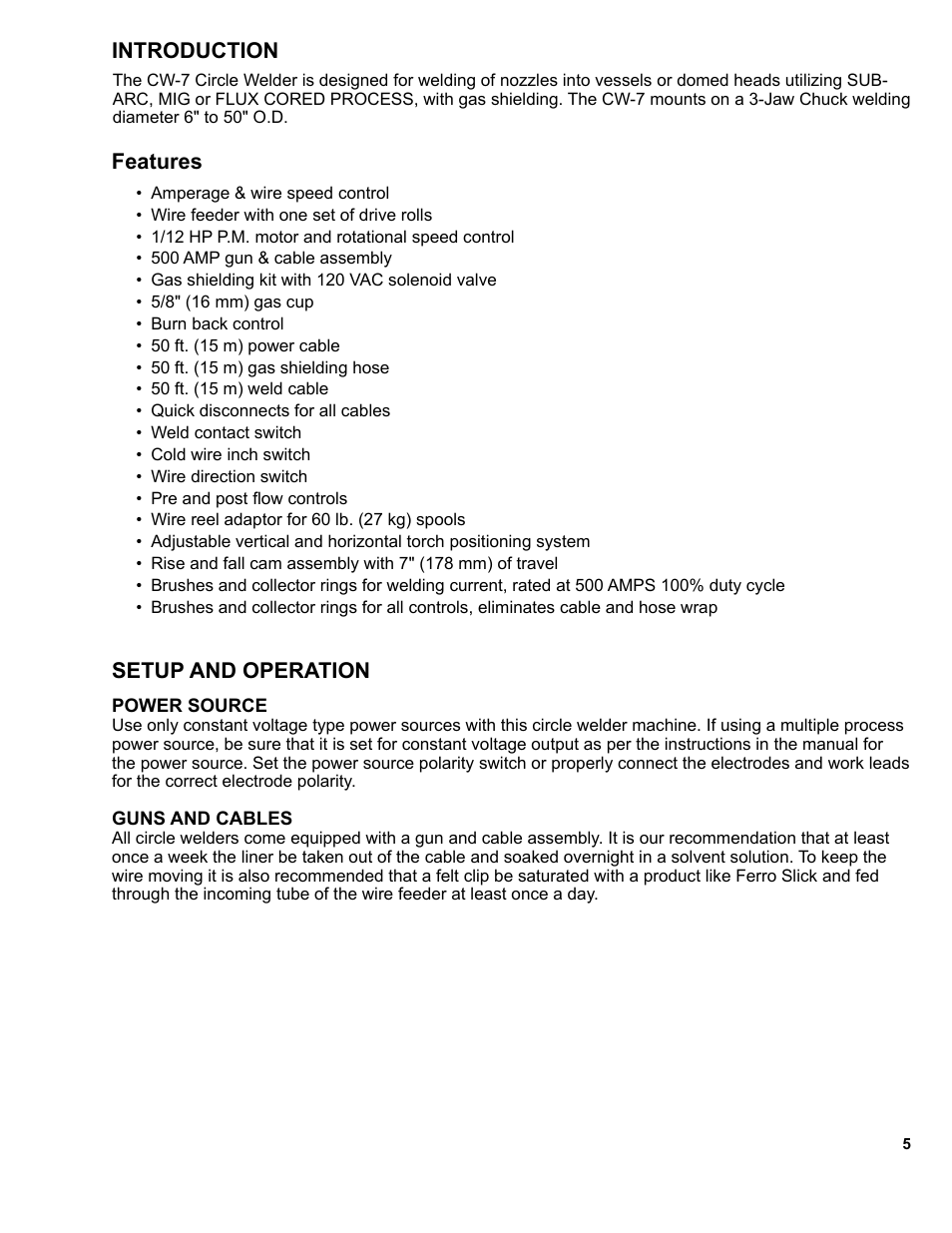 Introduction, Features, Setup and operation | BUG-O Systems CW-7 User Manual | Page 5 / 43