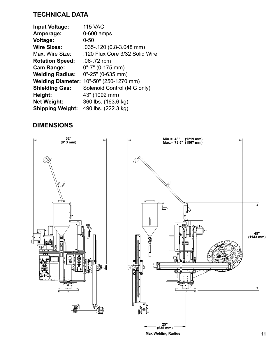 11 ...... technical data / dimensions, Technical data, Dimensions | BUG-O Systems CW-11 User Manual | Page 11 / 46