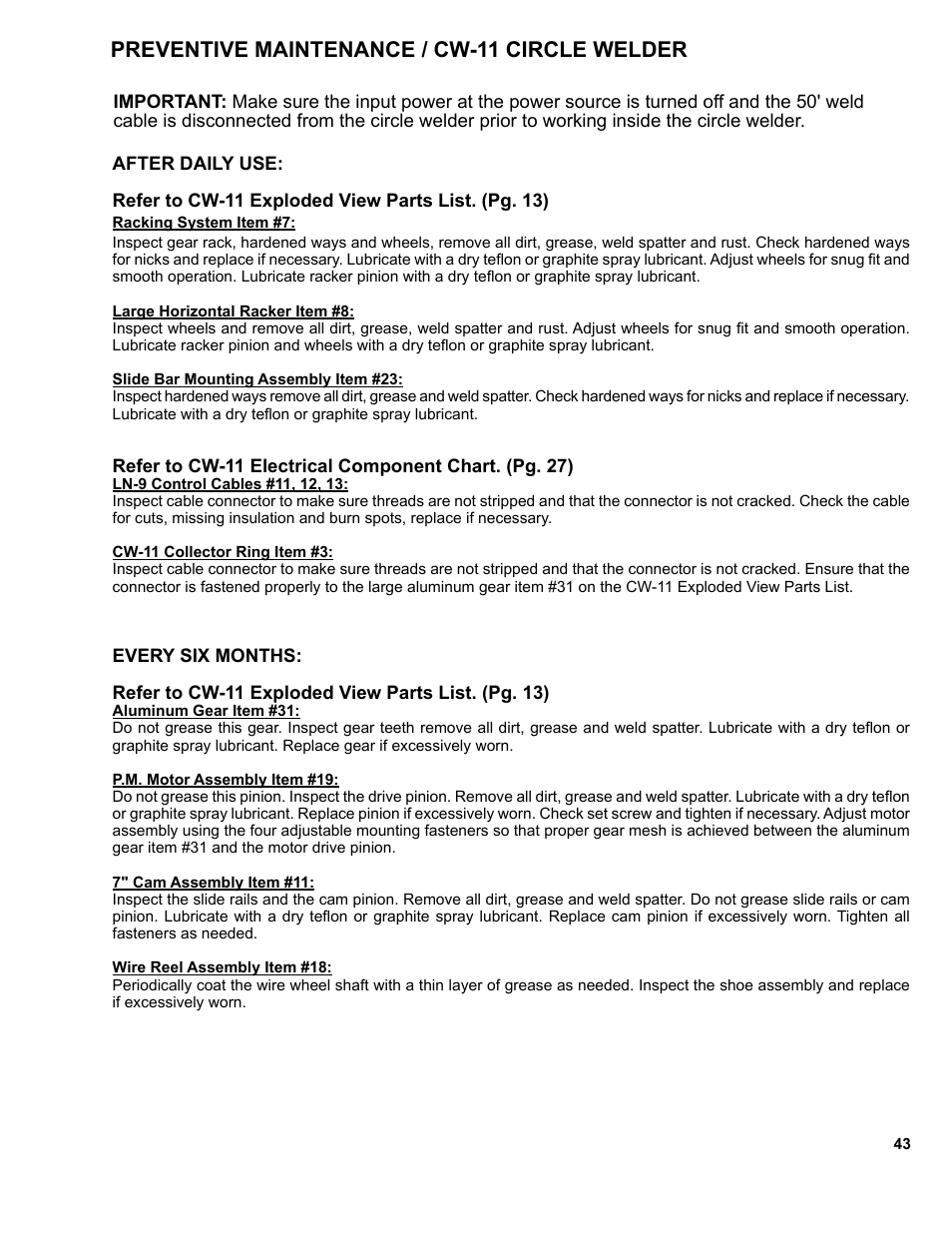 Preventive maintenance / cw-11 circle welder | BUG-O Systems CW-11 User Manual | Page 43 / 46
