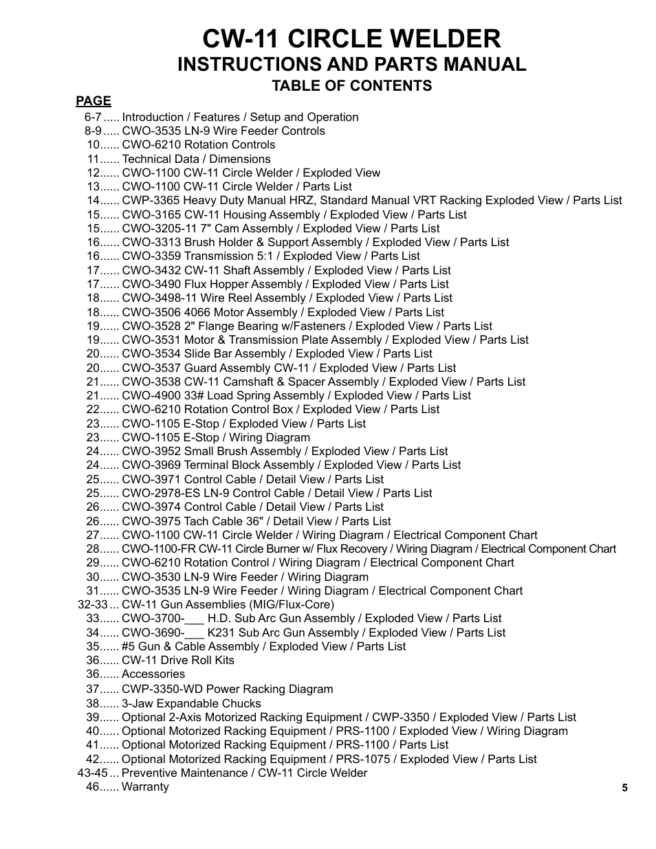 Cw-11 circle welder, Instructions and parts manual | BUG-O Systems CW-11 User Manual | Page 5 / 46