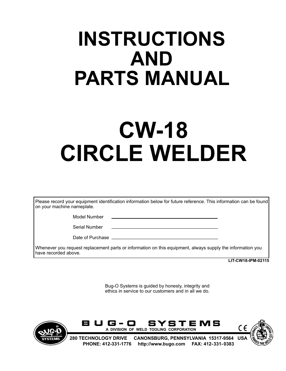BUG-O Systems CW-18 User Manual | 41 pages