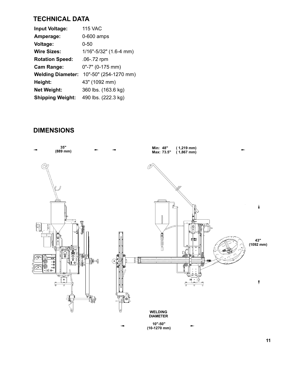 11 ....... technical data / dimensions, Technical data, Dimensions | BUG-O Systems CW-18 User Manual | Page 11 / 41