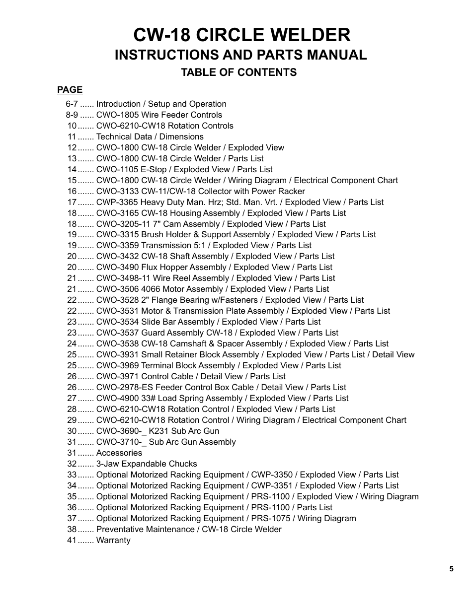 Cw-18 circle welder, Instructions and parts manual | BUG-O Systems CW-18 User Manual | Page 5 / 41