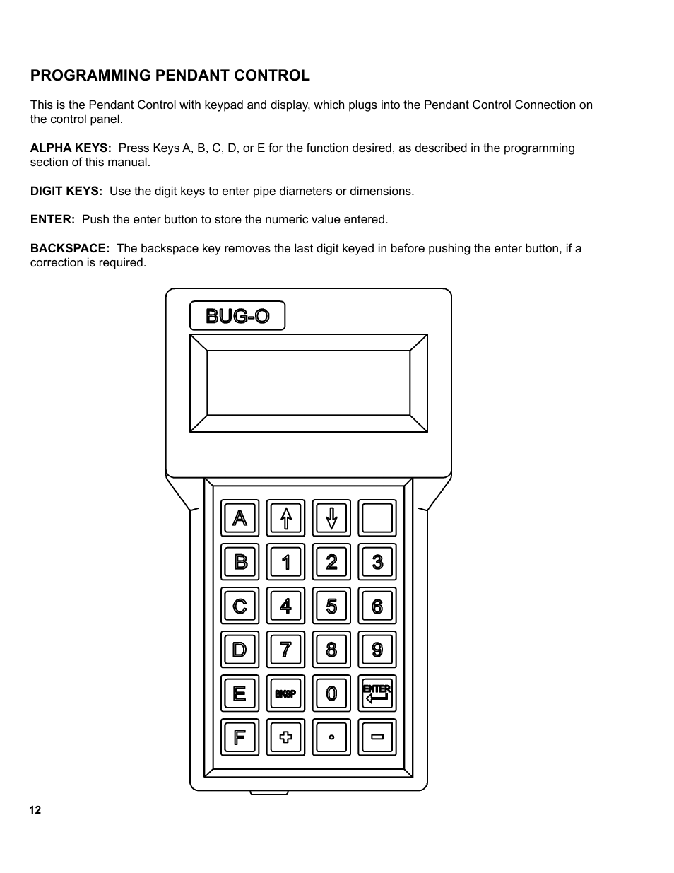 12 ..... programming pendant control, Programming pendant control | BUG-O Systems MM-1 User Manual | Page 12 / 48