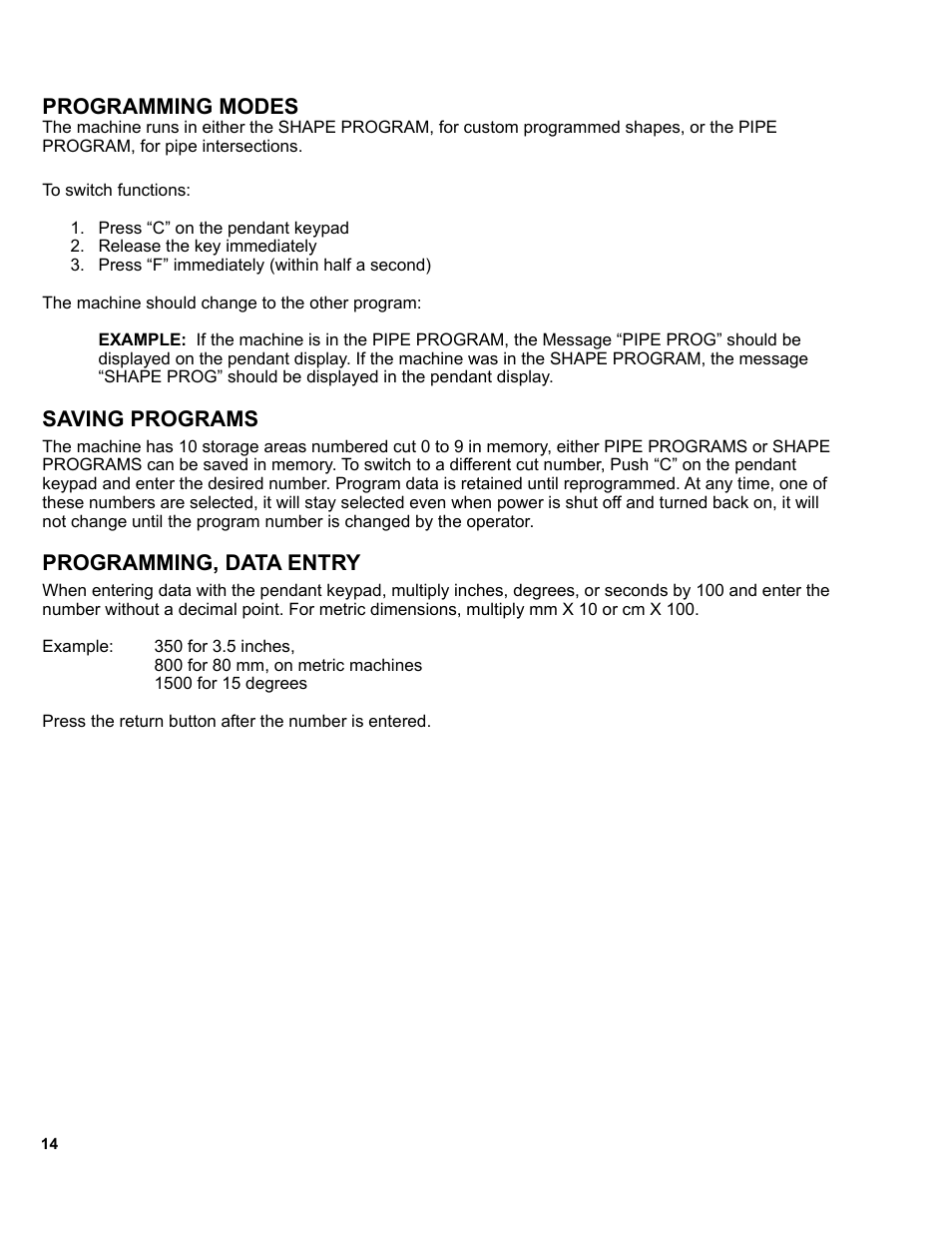 Programming modes, Saving programs, Programming, data entry | BUG-O Systems MM-1 User Manual | Page 14 / 48