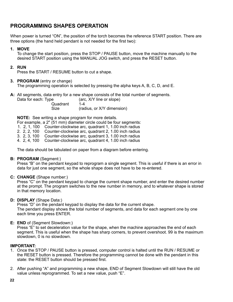 22 ..... programming shapes operation, Programming shapes operation | BUG-O Systems MM-1 User Manual | Page 22 / 48