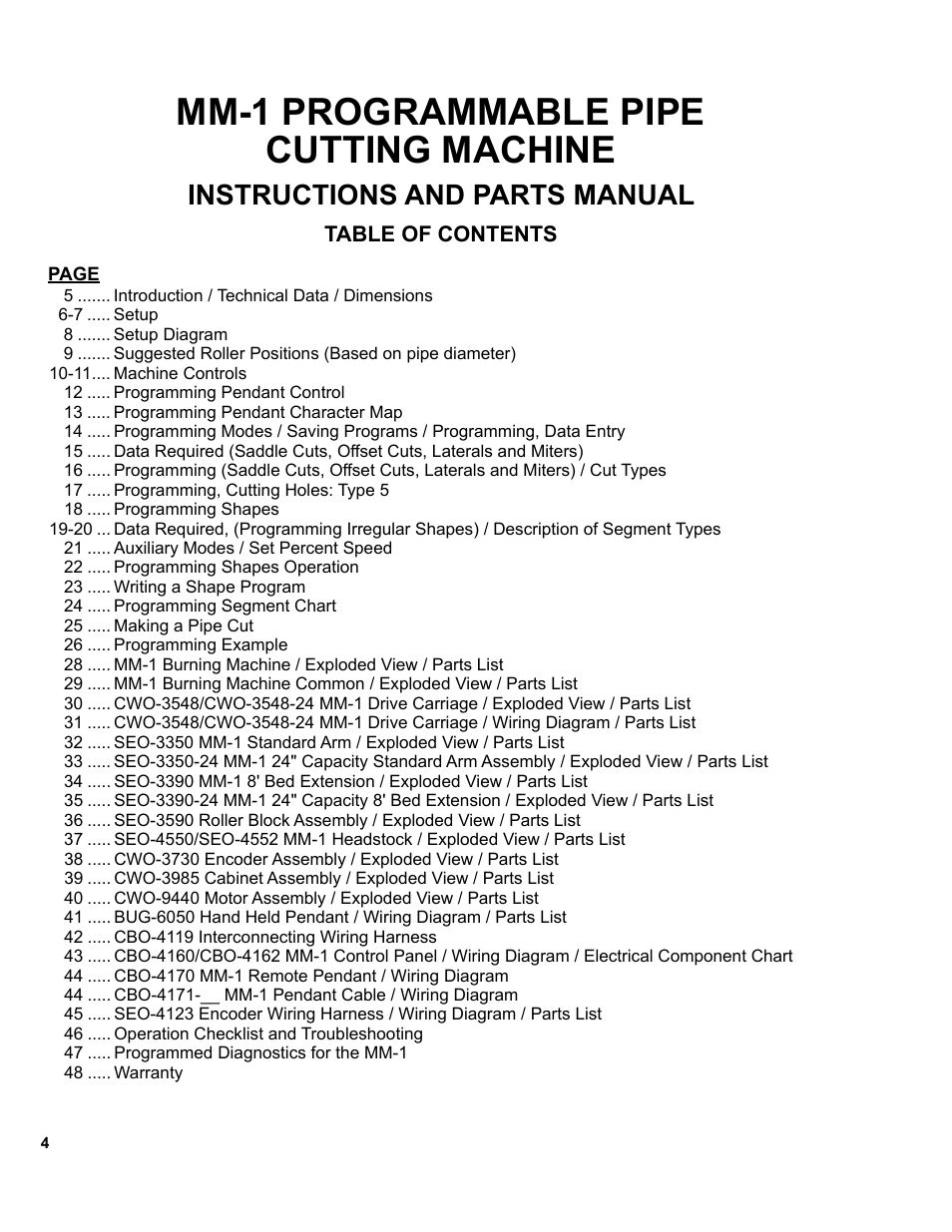Mm-1 programmable pipe cutting machine, Instructions and parts manual | BUG-O Systems MM-1 User Manual | Page 4 / 48