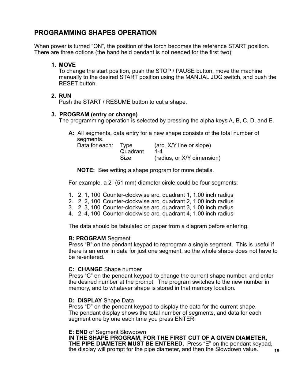 19 ... programming shapes operation | BUG-O Systems SE-2PTD User Manual | Page 19 / 43