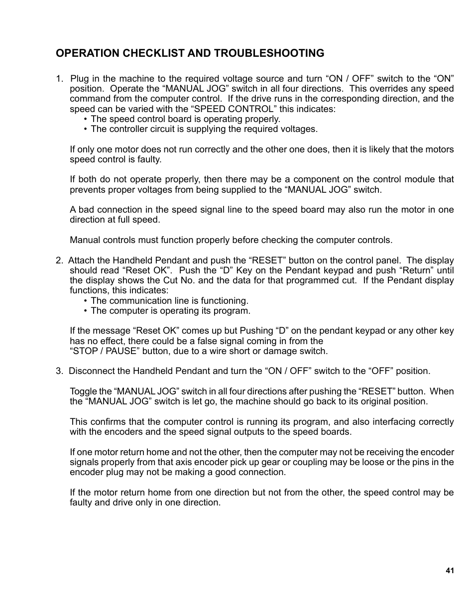 41 ... operation checklist and troubleshooting | BUG-O Systems SE-2PTD User Manual | Page 41 / 43