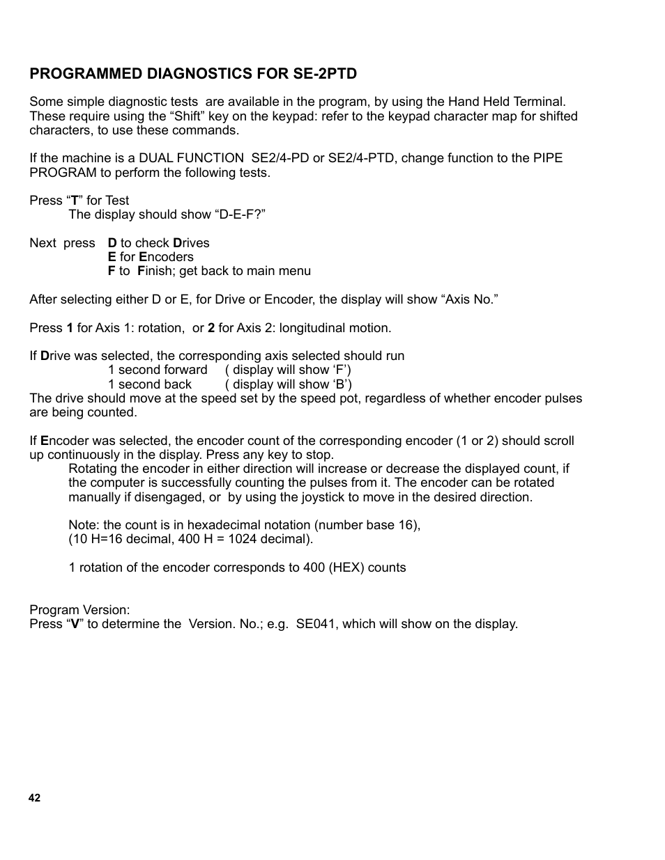 42 ... programmed diagnostics for se-2ptd | BUG-O Systems SE-2PTD User Manual | Page 42 / 43