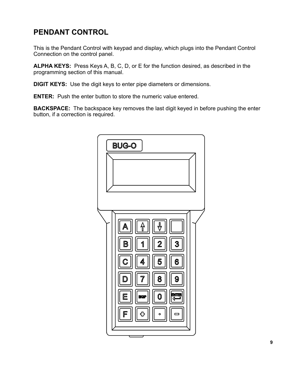 9 ..... pendant control, Pendant control | BUG-O Systems SE-2PTD User Manual | Page 9 / 43