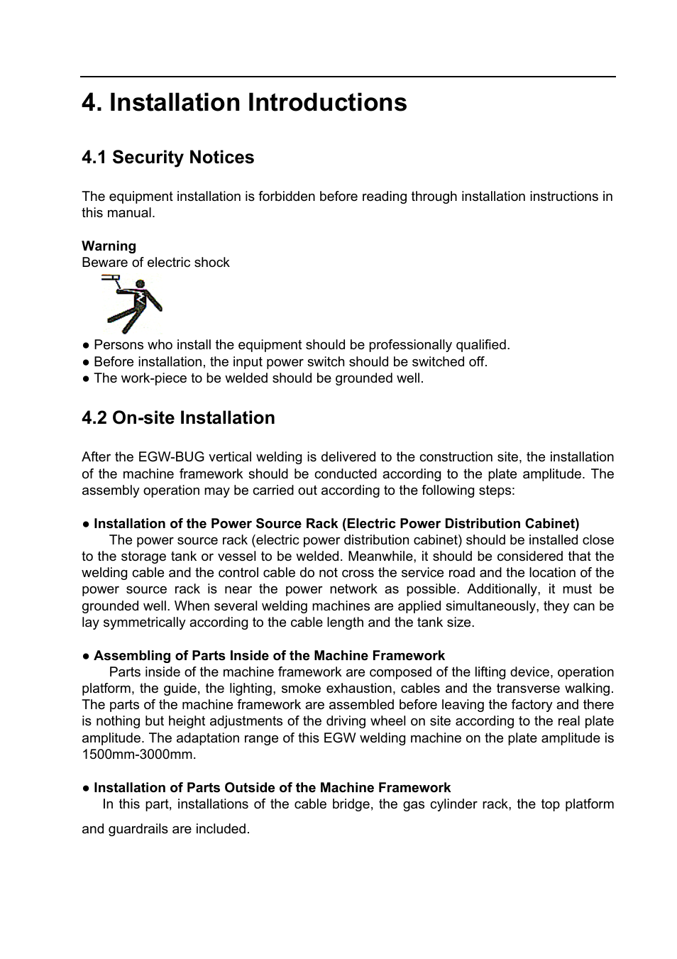 Installation introductions, 1 security notices, 2 on-site installation | BUG-O Systems BVW-1000 User Manual | Page 15 / 26