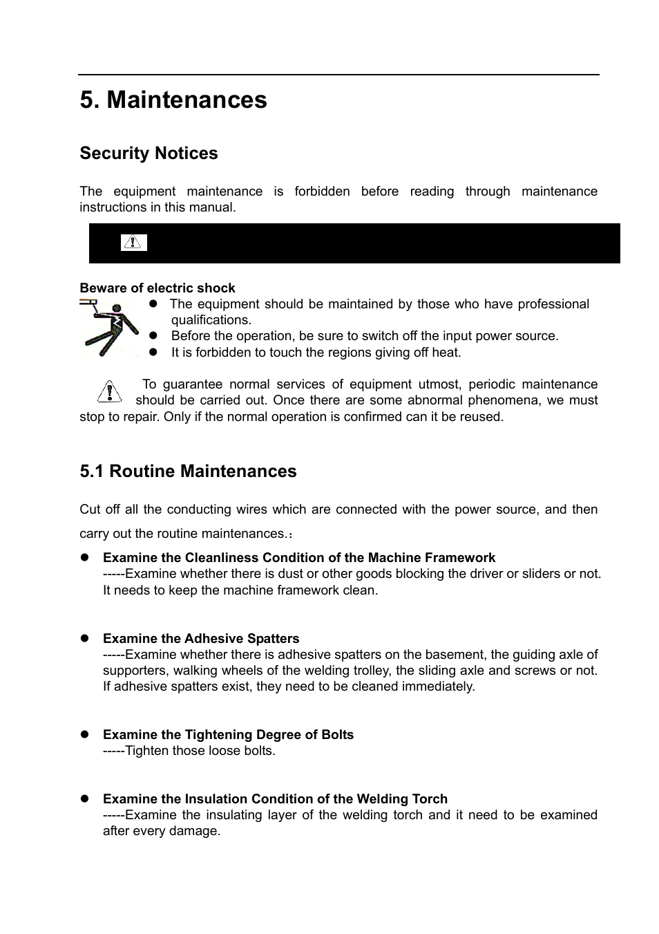 Maintenances, Security notices, 1 routine maintenances | Warning | BUG-O Systems BVW-1000 User Manual | Page 20 / 26