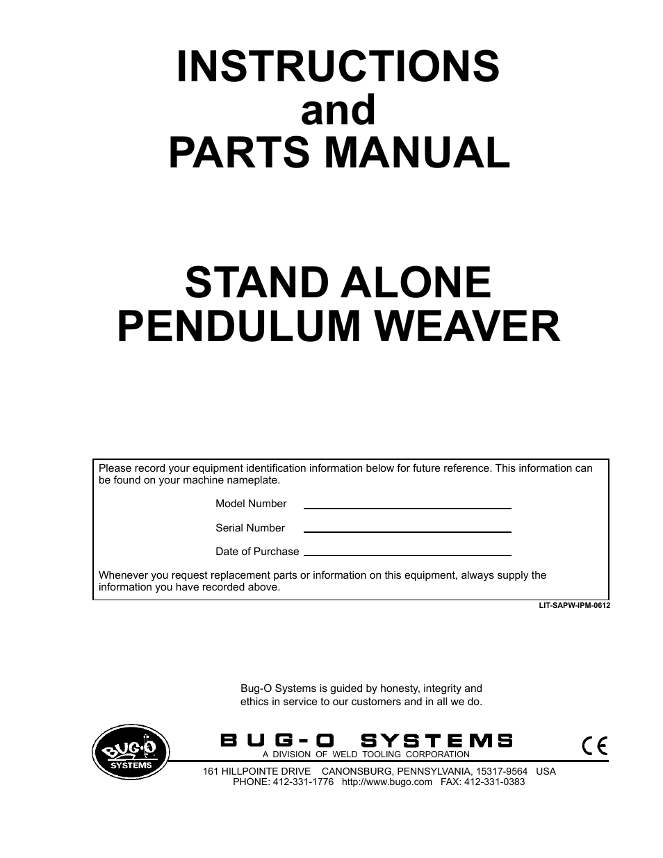 BUG-O Systems Standalone Pendulum Weavers User Manual | 18 pages