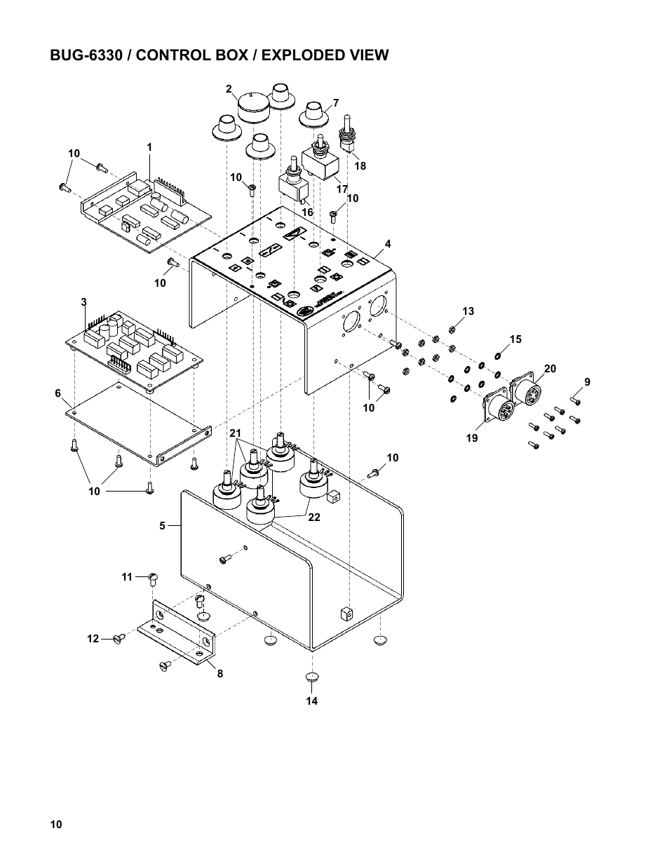 10 ......... bug-6330, control box / exploded view, Bug-6330 / control box / exploded view | BUG-O Systems Standalone Pendulum Weavers User Manual | Page 10 / 18