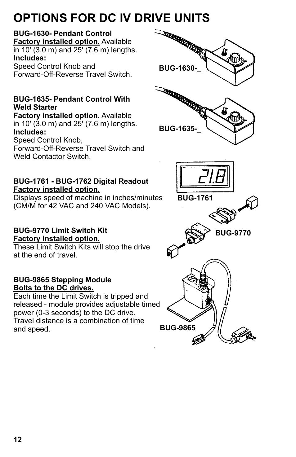 Options for dc iv drive units | BUG-O Systems DC IV v.2 User Manual | Page 12 / 22