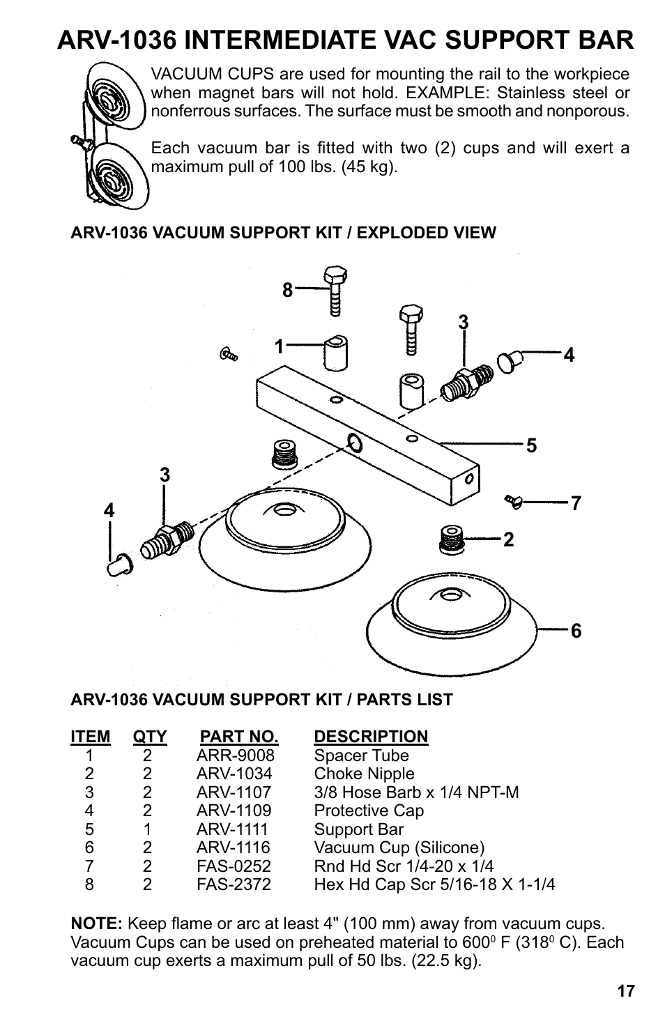 Arv-1036 intermediate vac support bar | BUG-O Systems DC IV v.2 User Manual | Page 17 / 22