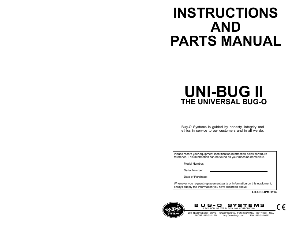BUG-O Systems UNI-BUG II User Manual | 21 pages