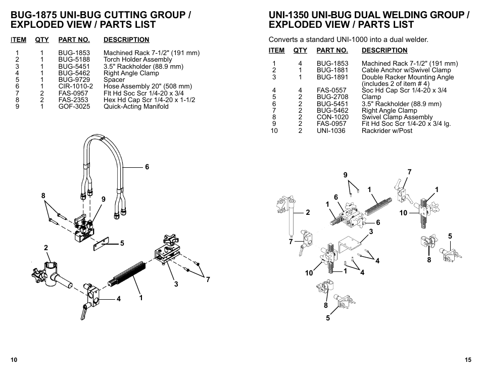 Parts list | BUG-O Systems UNI-BUG II User Manual | Page 15 / 21
