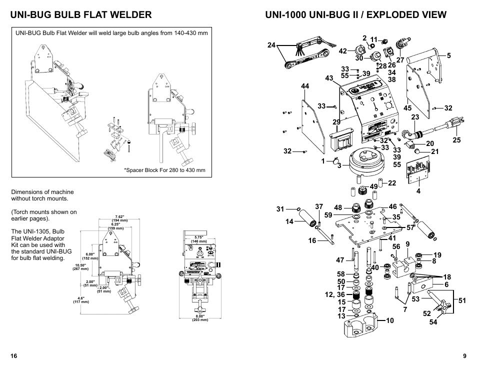 Uni-bug bulb flat welder, Uni-1000 uni-bug ii / exploded view | BUG-O Systems UNI-BUG II User Manual | Page 16 / 21