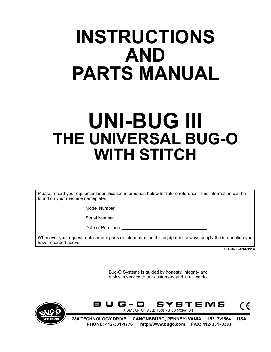 BUG-O Systems UNI-BUG III User Manual | 44 pages