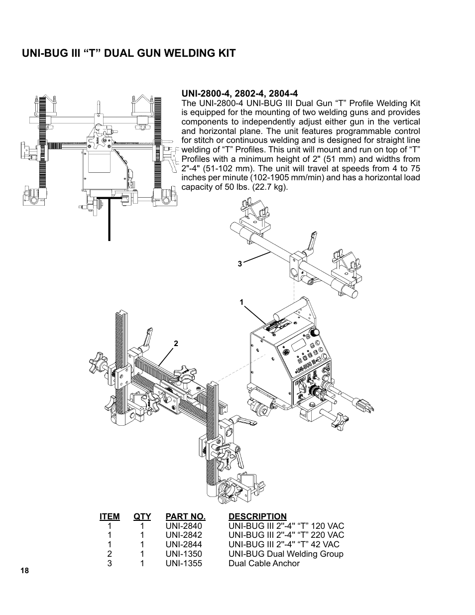 19 ......uni-bug iii “t” dual gun welding kit, Uni-bug iii “t” dual gun welding kit | BUG-O Systems UNI-BUG III User Manual | Page 18 / 44