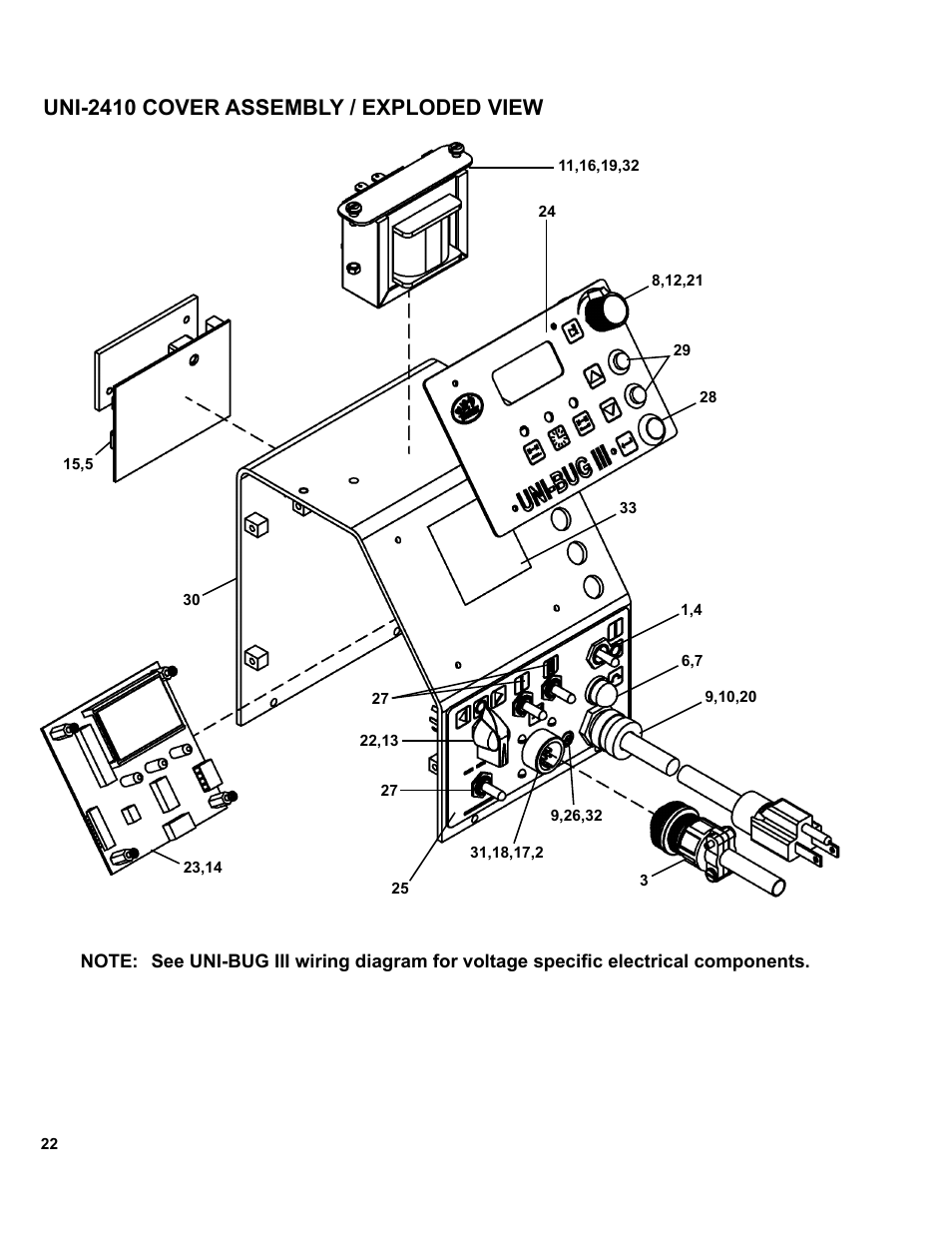 Uni-2410 cover assembly / exploded view | BUG-O Systems UNI-BUG III User Manual | Page 22 / 44