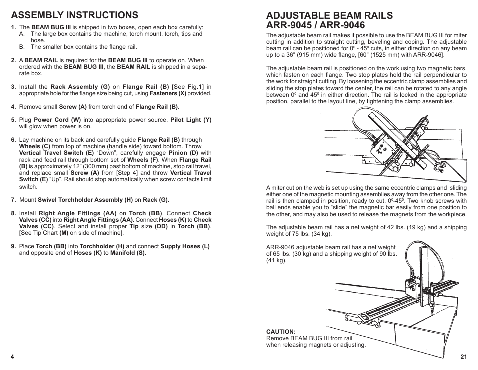 Adjustable beam rails / arr-9045 / arr-9046, Assembly instructions | BUG-O Systems BEAM BUG III User Manual | Page 21 / 23