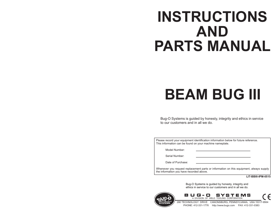 Blank, Beam bug iii instructions and parts manual | BUG-O Systems BEAM BUG III User Manual | Page 6 / 23
