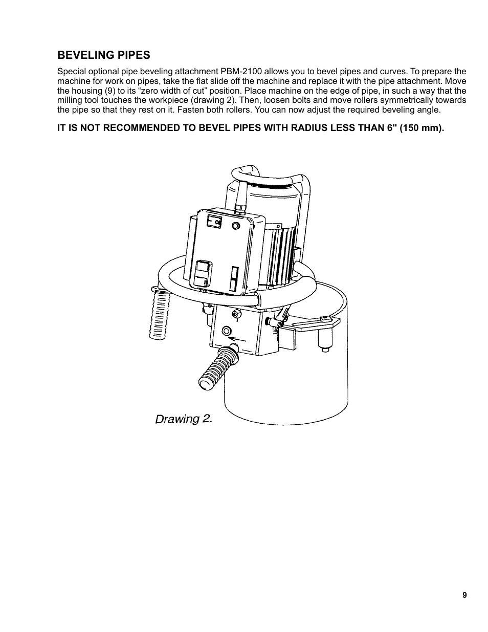 9 ..........beveling pipes, Beveling pipes | BUG-O Systems PBM-2000 User Manual | Page 9 / 17