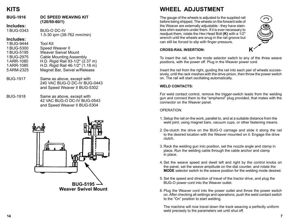 Wheel adjustment / weld contacts, Wheel adjustment, Kits | BUG-O Systems Speed Weaver II User Manual | Page 6 / 14