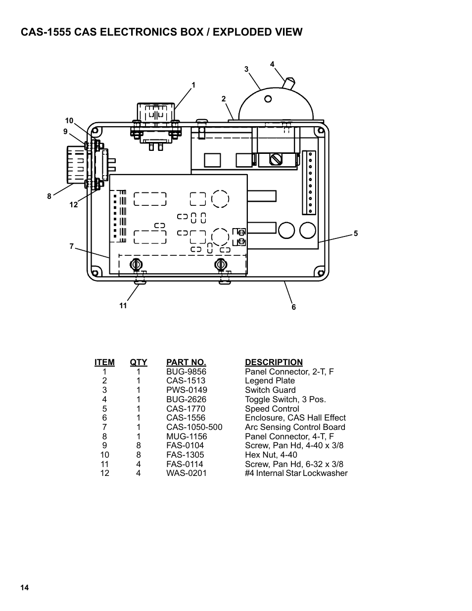 Cas-1555 cas electronics box, Cas-1555 cas electronics box / exploded view | BUG-O Systems BUG-6550 User Manual | Page 14 / 32