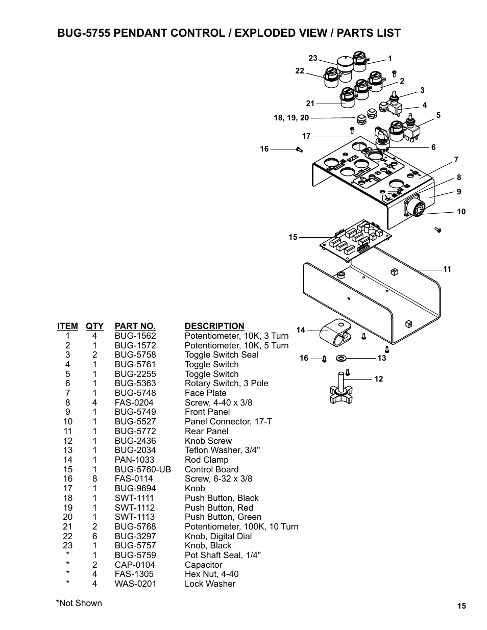 Bug-5755 pendant control | BUG-O Systems BUG-6550 User Manual | Page 15 / 32