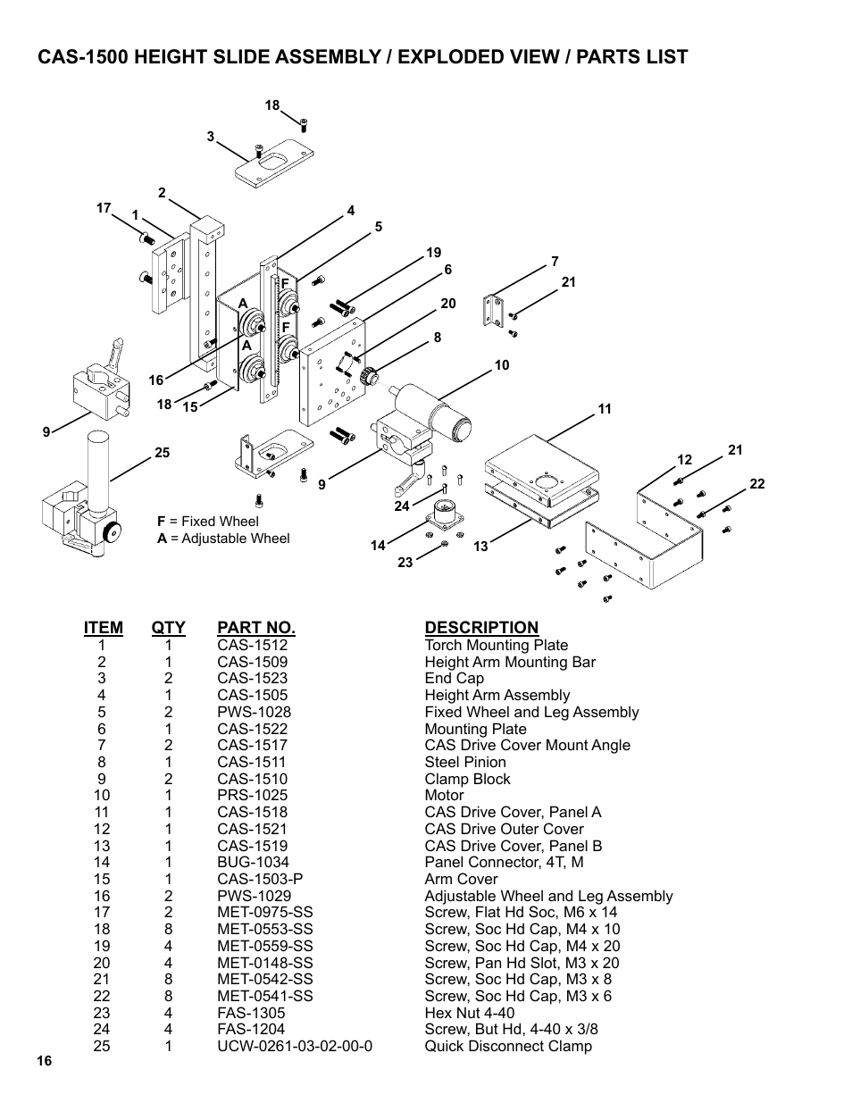 Cas-1500 height slide assembly | BUG-O Systems BUG-6550 User Manual | Page 16 / 32