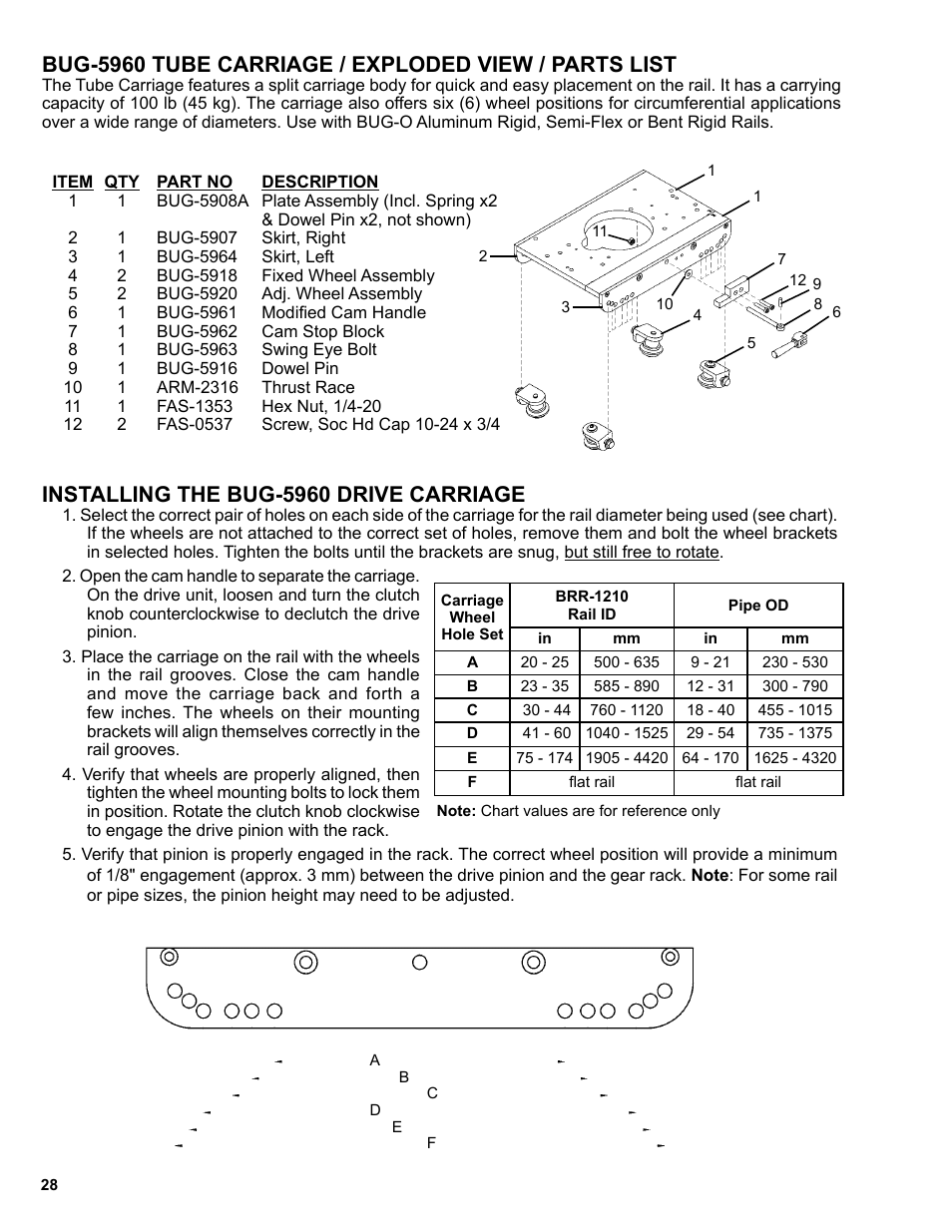 Installing the bug-5960 drive carriage | BUG-O Systems BUG-6550 User Manual | Page 28 / 32