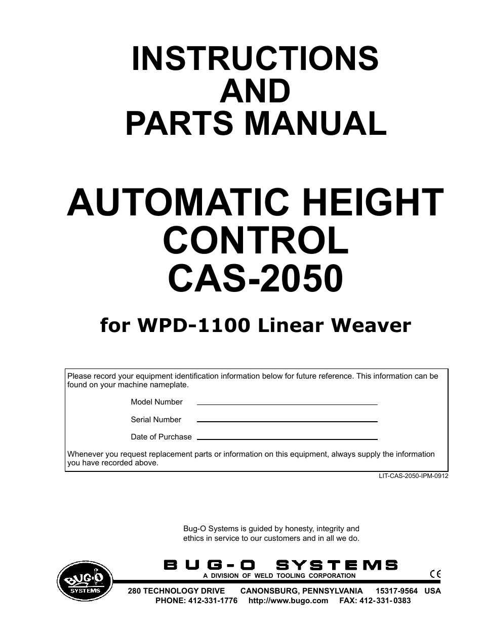 BUG-O Systems CAS-2050 User Manual | 20 pages