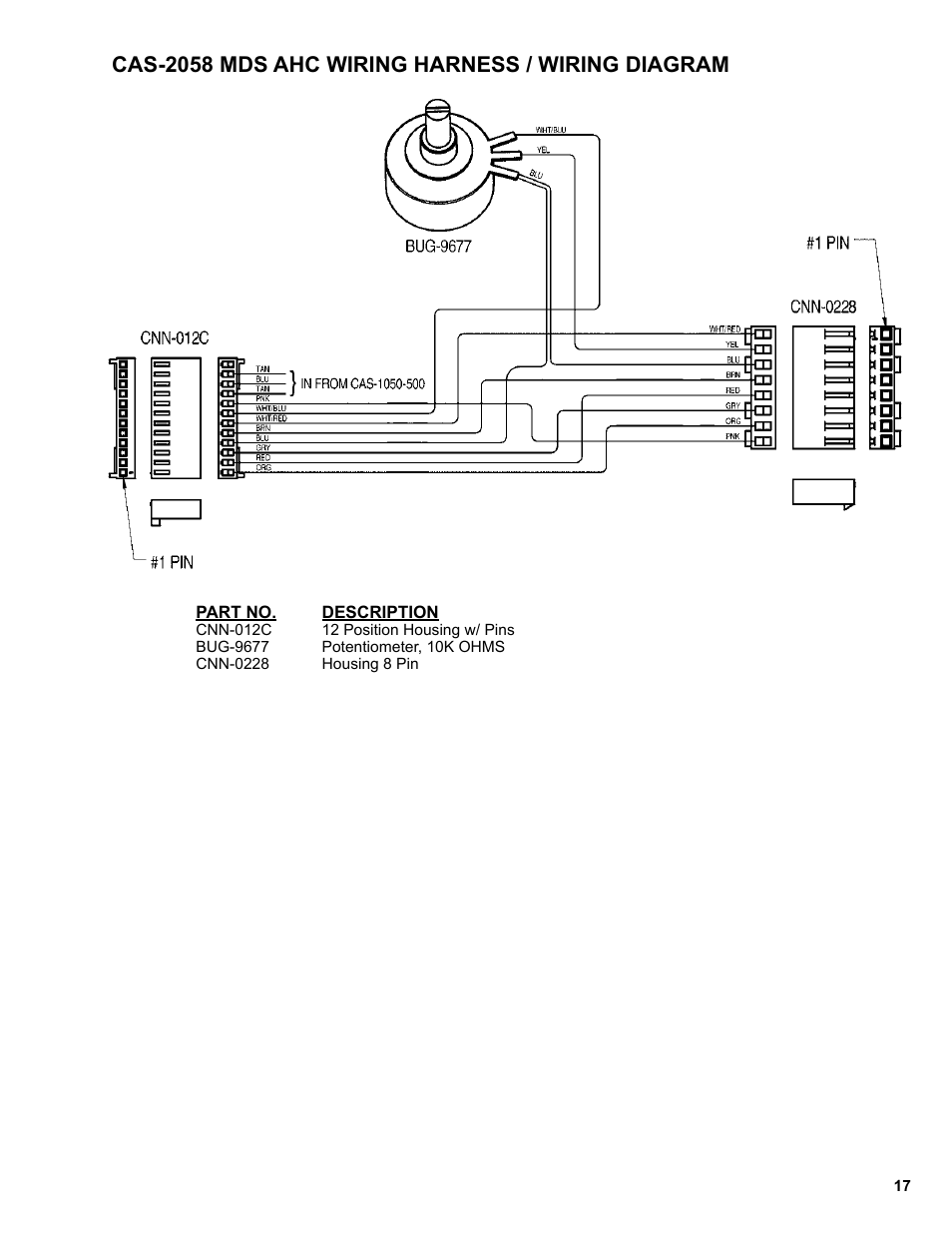 Cas-2058 mds ahc wiring harness / wiring diagram | BUG-O Systems CAS-2050 User Manual | Page 17 / 20