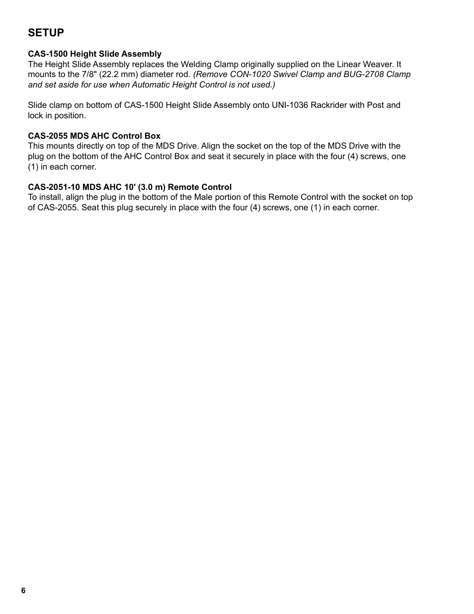 8 ........ setup, Setup | BUG-O Systems CAS-2050 User Manual | Page 6 / 20