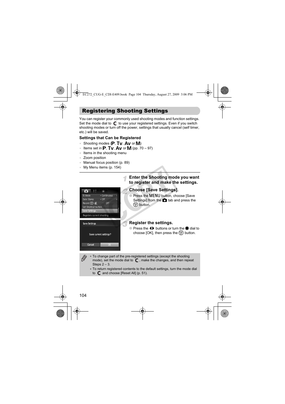 Registering shooting settings, Co py | Canon Battery Charger CB-2LY CDI-E409-020 User Manual | Page 104 / 179