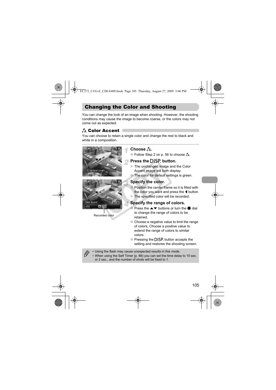 Changing the color and shooting . 105, P. 105), R “changing the color and shooting” (p. 105) | Co py | Canon Battery Charger CB-2LY CDI-E409-020 User Manual | Page 105 / 179