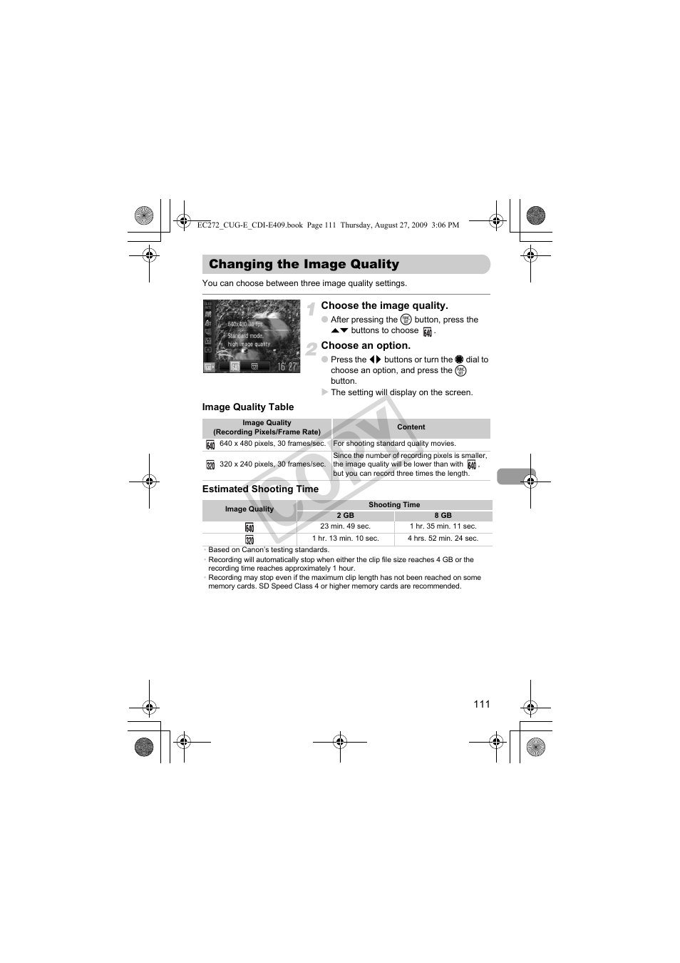 Changing the image quality, Ies) (p. 111), P. 111) | Co py | Canon Battery Charger CB-2LY CDI-E409-020 User Manual | Page 111 / 179