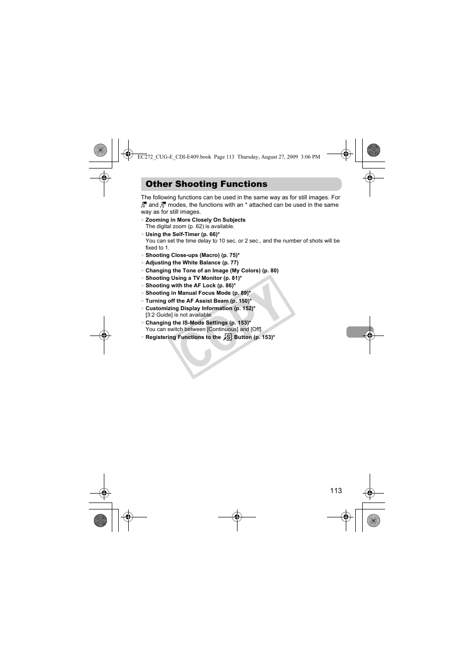 Other shooting functions, Co p y | Canon Battery Charger CB-2LY CDI-E409-020 User Manual | Page 113 / 179