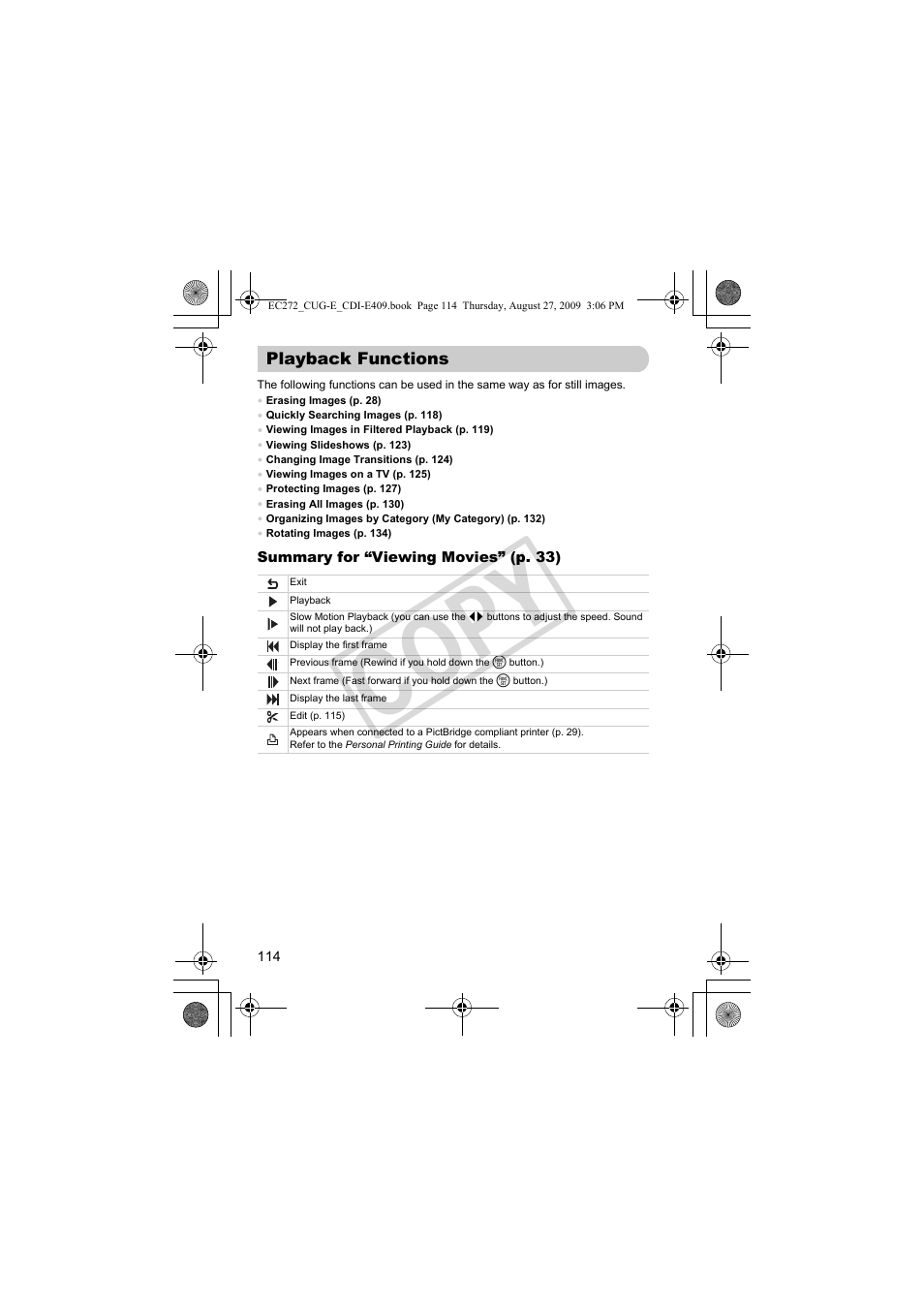 Playback functions, Co py | Canon Battery Charger CB-2LY CDI-E409-020 User Manual | Page 114 / 179
